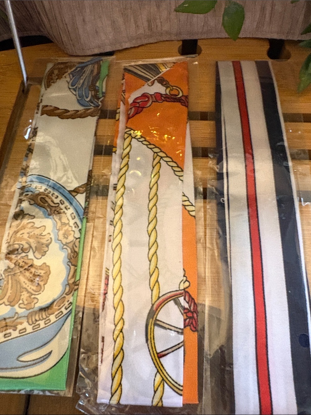 Bundle of 3 New/Sealed head /purse Silk Twilly Scarf Set — Orange, Blue, Stripes - Picture 2 of 6